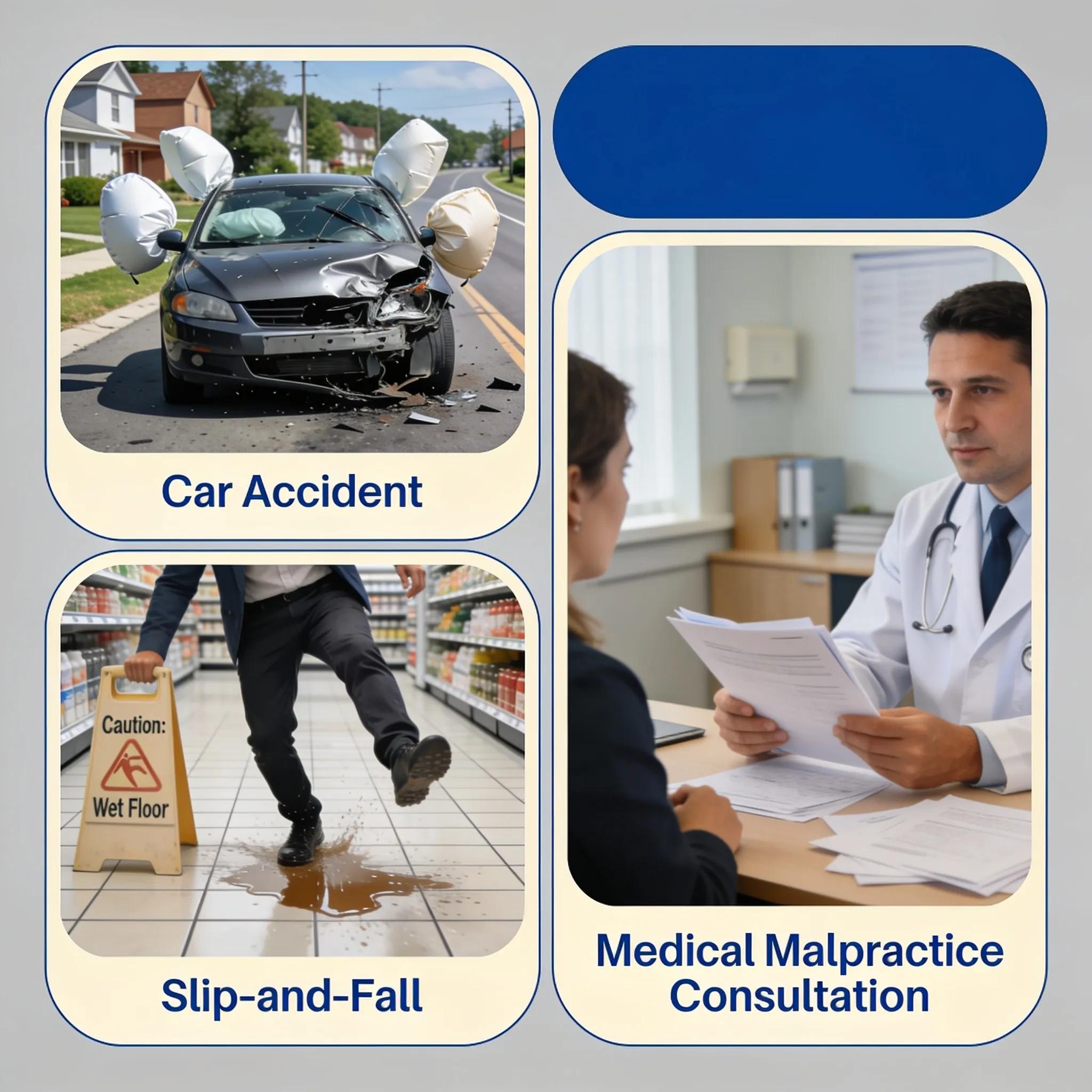 Car accident, slip-and-fall, and medical malpractice case examples in Minneapolis personal injury law.