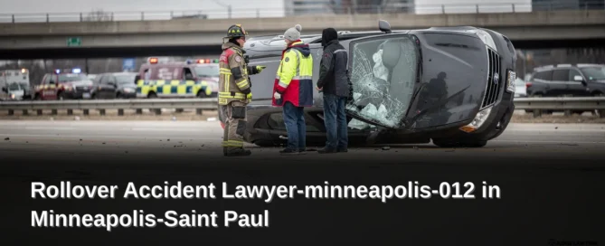 Emergency responders assess a severely damaged vehicle after a rollover accident in the Twin Cities